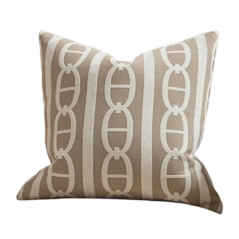 Luxury cushion cover oatmeal featuring beige and cream striped woven chain link pattern jacquard fabric