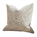 Beige luxury cushion cover oatmeal with geometric jacquard pattern of interwoven taupe lines for elegant decor