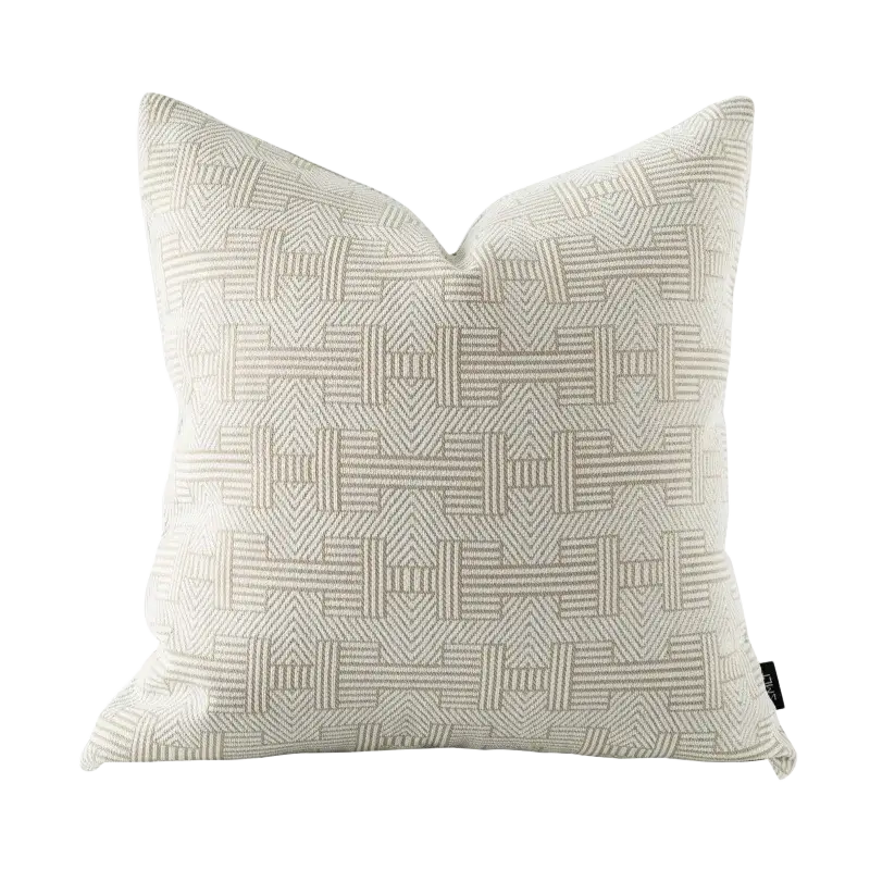 Beige luxury cushion cover oatmeal with subtle geometric jacquard weave pattern for elegant home decor