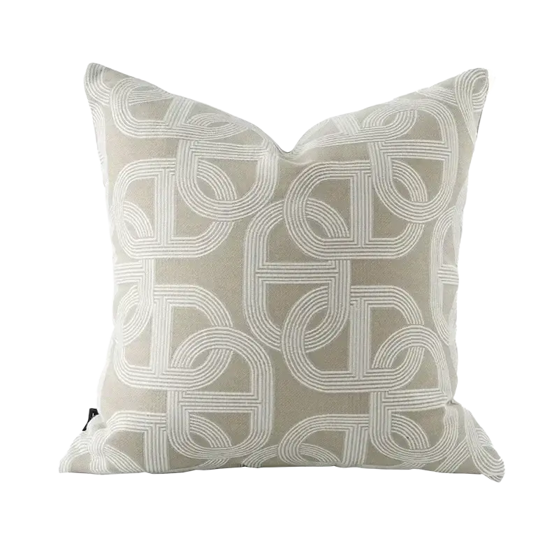 Luxury cushion cover oatmeal in beige with subtle off-white geometric jacquard pattern for elegant decor