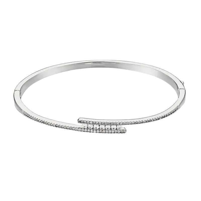 Silver-toned bangle bracelet with two rows of clear stones featuring a luxury gold plated cubic zirconia design