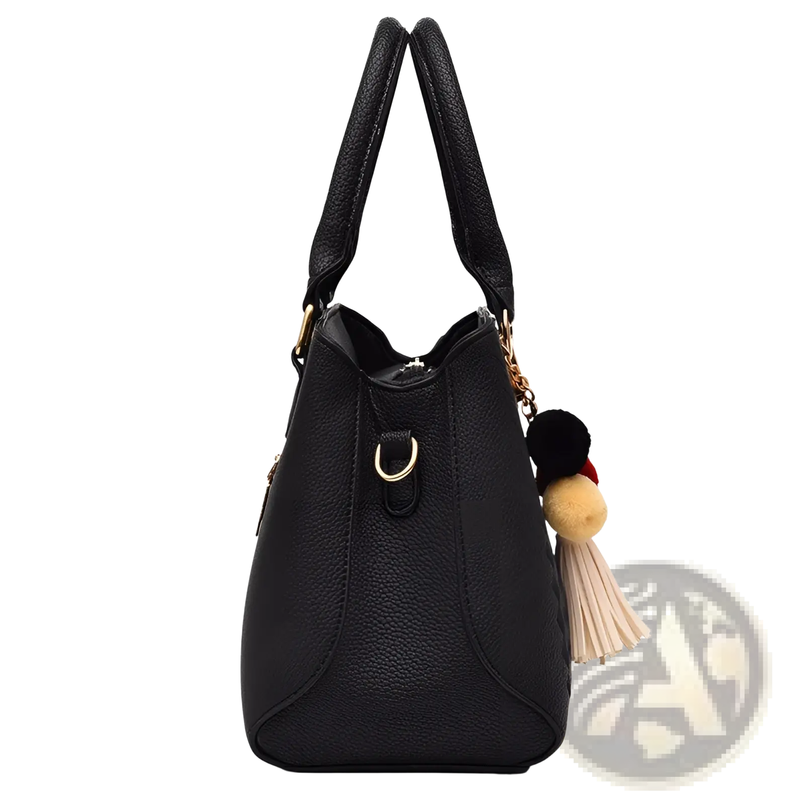 Luxury women handbags black pebbled pu leather crossbody bag with gold-tone hardware and pom-pom tassel charm