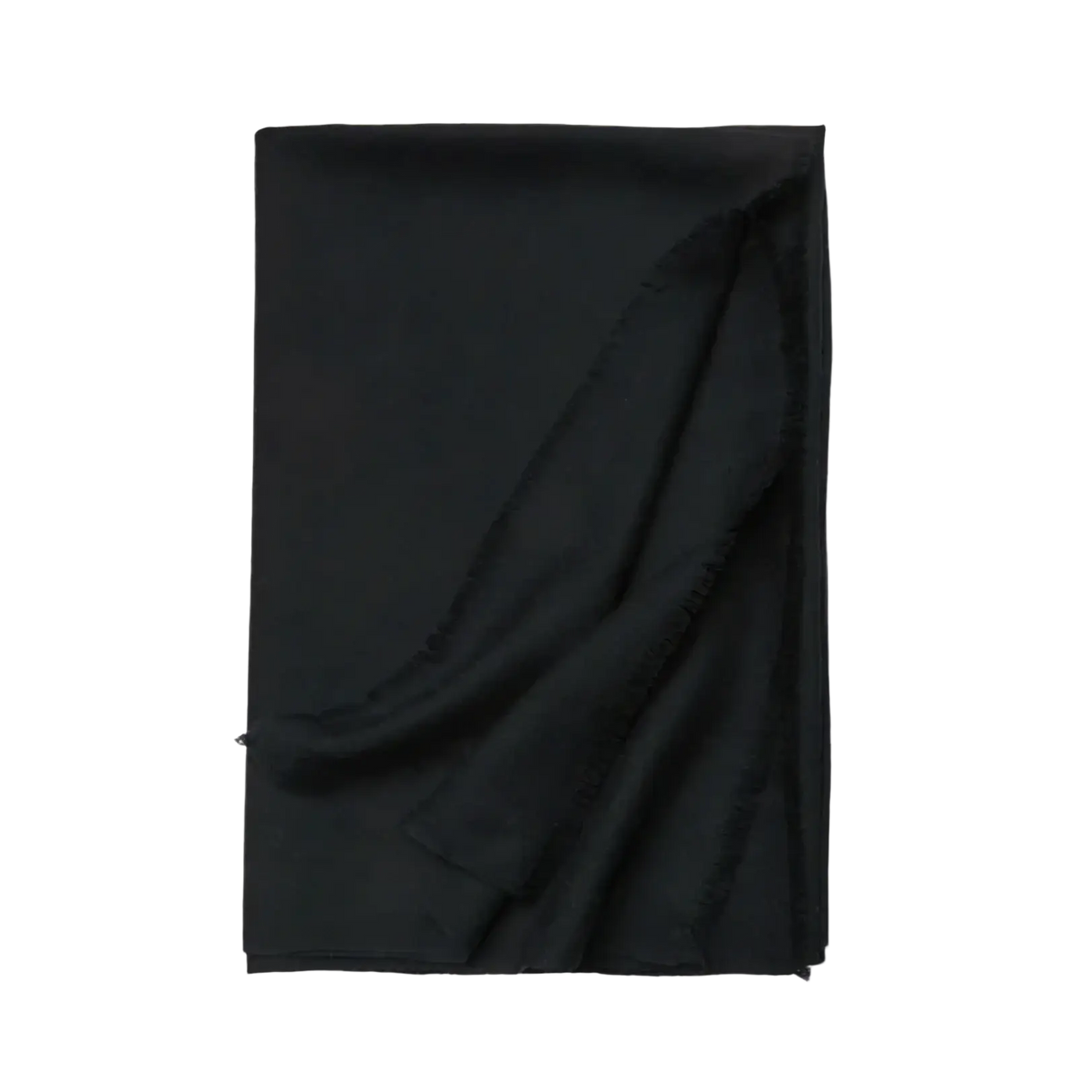Luxury wool scarf for women in black cashmere with soft texture and frayed edges for elegant warmth and style