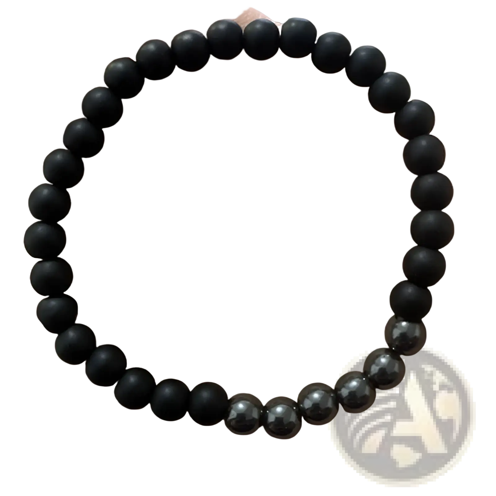 Luxury zircon crown matte black beaded bracelet with spherical beads and metallic reflective hematite stones