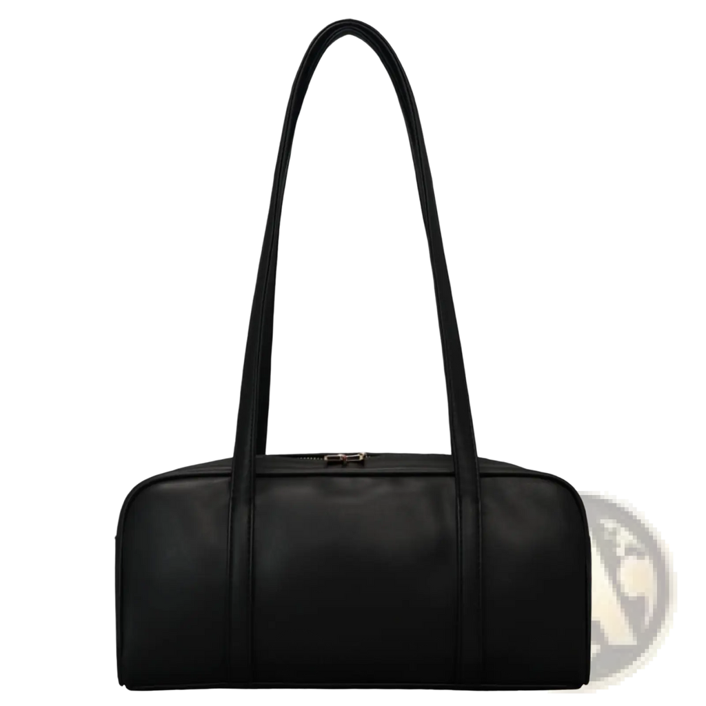 Black leather duffel bag lxq026 chic leather single shoulder bag for women with long handles and zipper closure