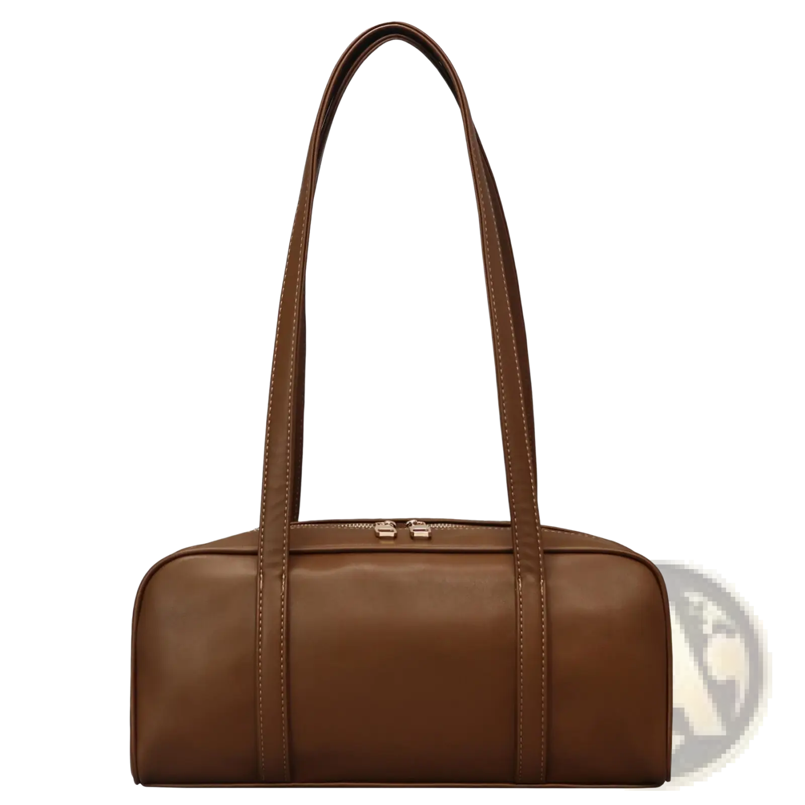 Lxq026 chic leather single shoulder bag for women in brown leather with a sleek cylindrical design and matching handles