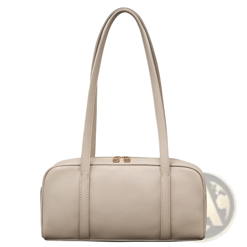 Beige leather shoulder bag lxq026 chic leather single shoulder bag for women with long handles and gold-tone zipper hardware