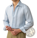 Light blue lyocell linen casual shirt for men with classic collar and white buttons in button-down style
