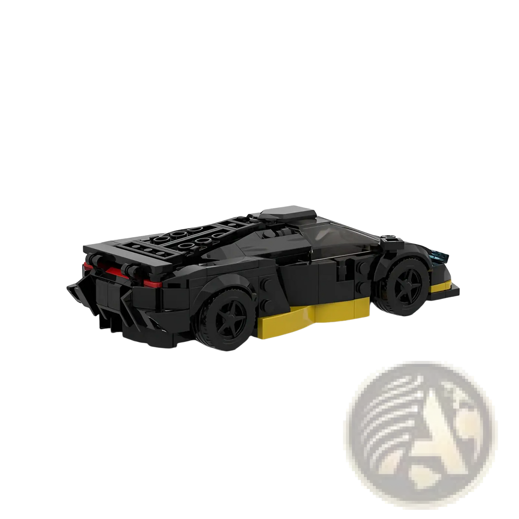 Black and yellow lego racing car building block set 326 pieces showing the back side with red taillights