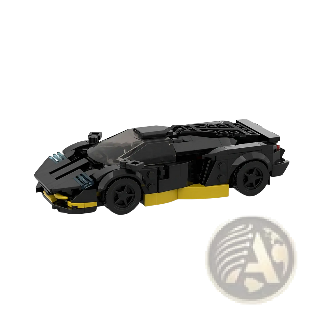 Black and yellow lego technic sports car model with sleek aerodynamic design from m10271 racing car set 326 pieces