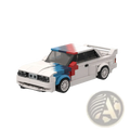 White lego-built bmw e30 m3 model with blue and red racing stripes for the m3 sports car building blocks set 355pcs