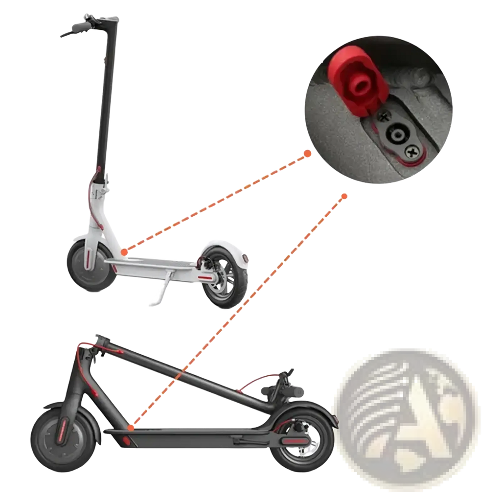Black and red millet m365 electric scooter charging port replacement set with a sleek modern design shown from the back side