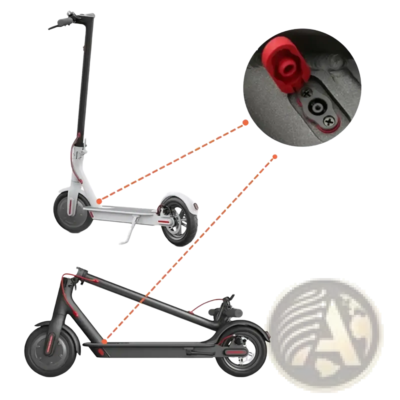 Black and red millet m365 electric scooter charging port replacement set with a sleek modern design shown from the back side