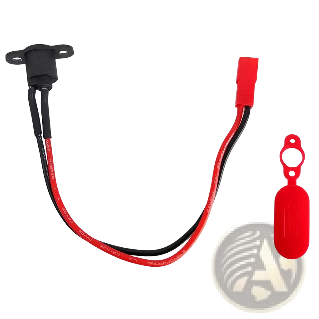 M365 electric scooter charging port replacement set with red and black triumphcable and red connector tag