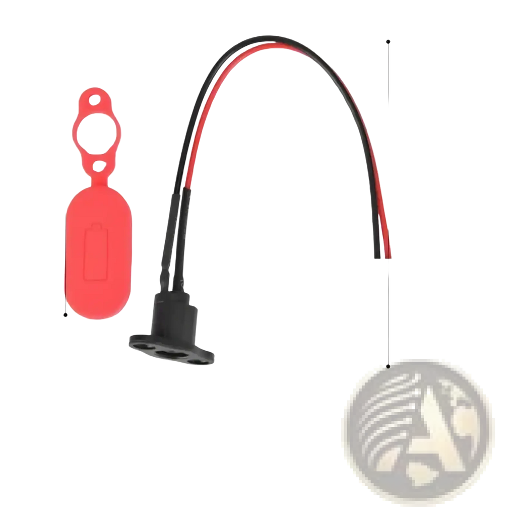 Red silicone cap with black plastic base and red and black wire connector for m365 electric scooter charging port replacement set