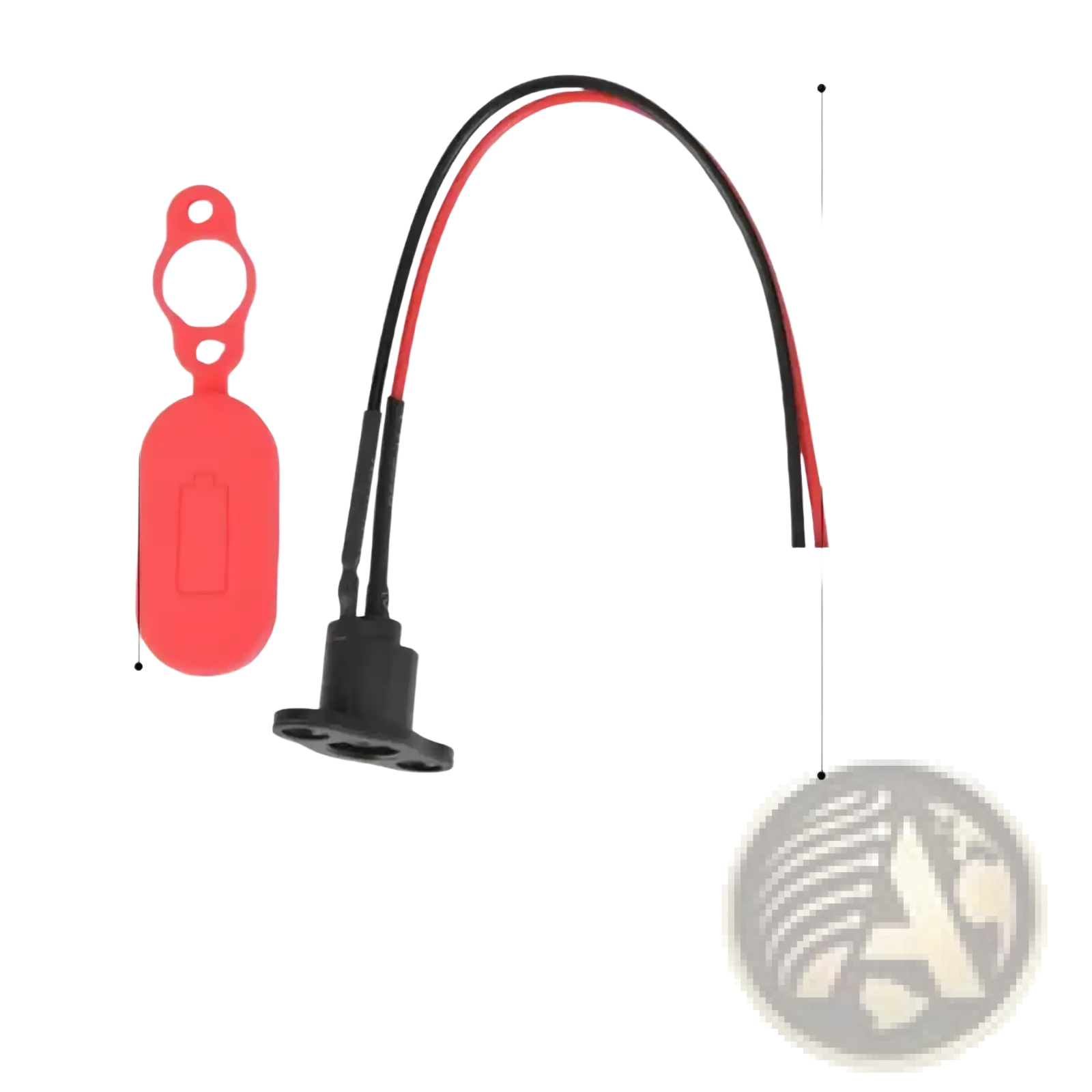 Red silicone cap with black plastic base and red and black wire connector for m365 electric scooter charging port replacement set