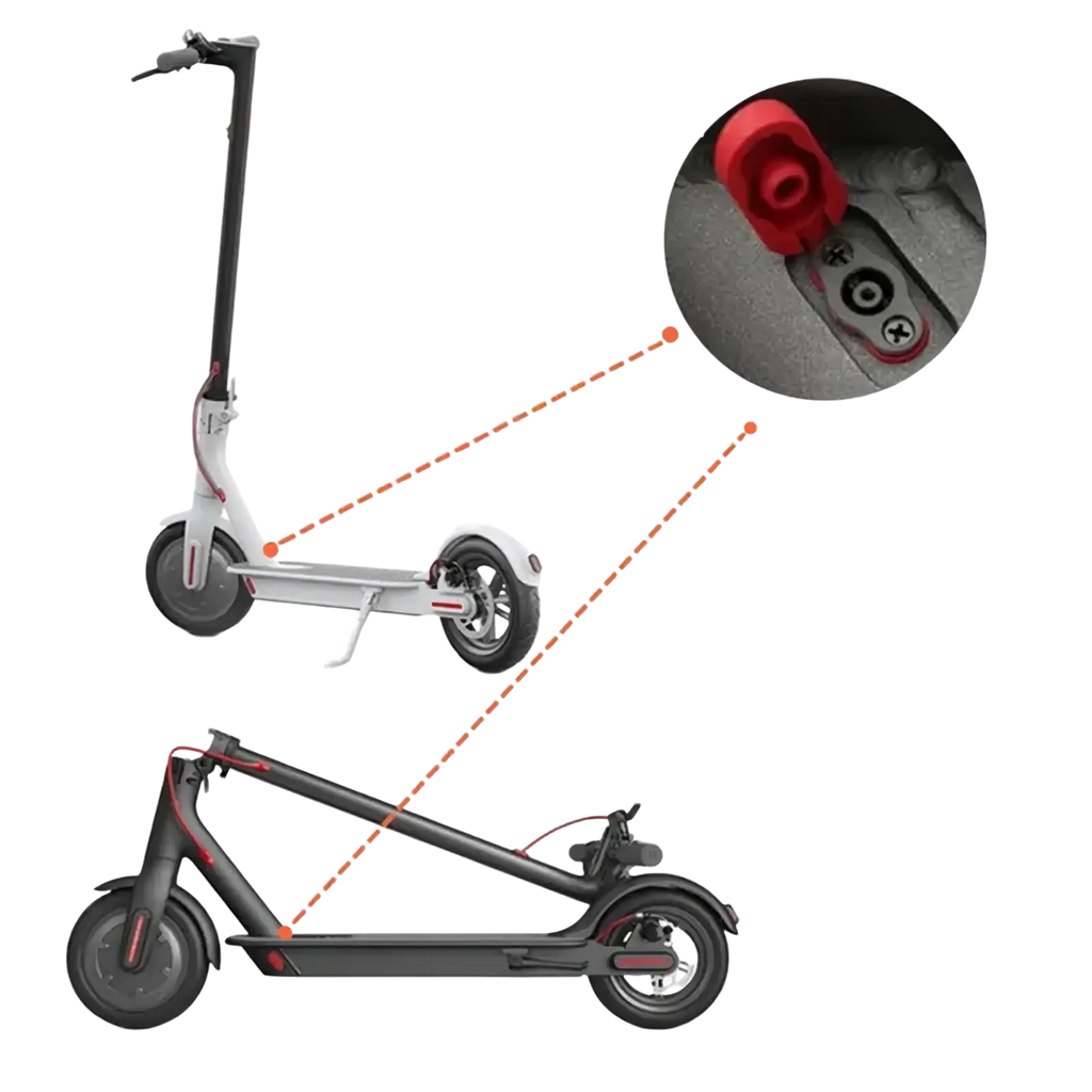 Black and red millet m365 electric scooter charging port replacement set with a sleek modern design shown from the back side