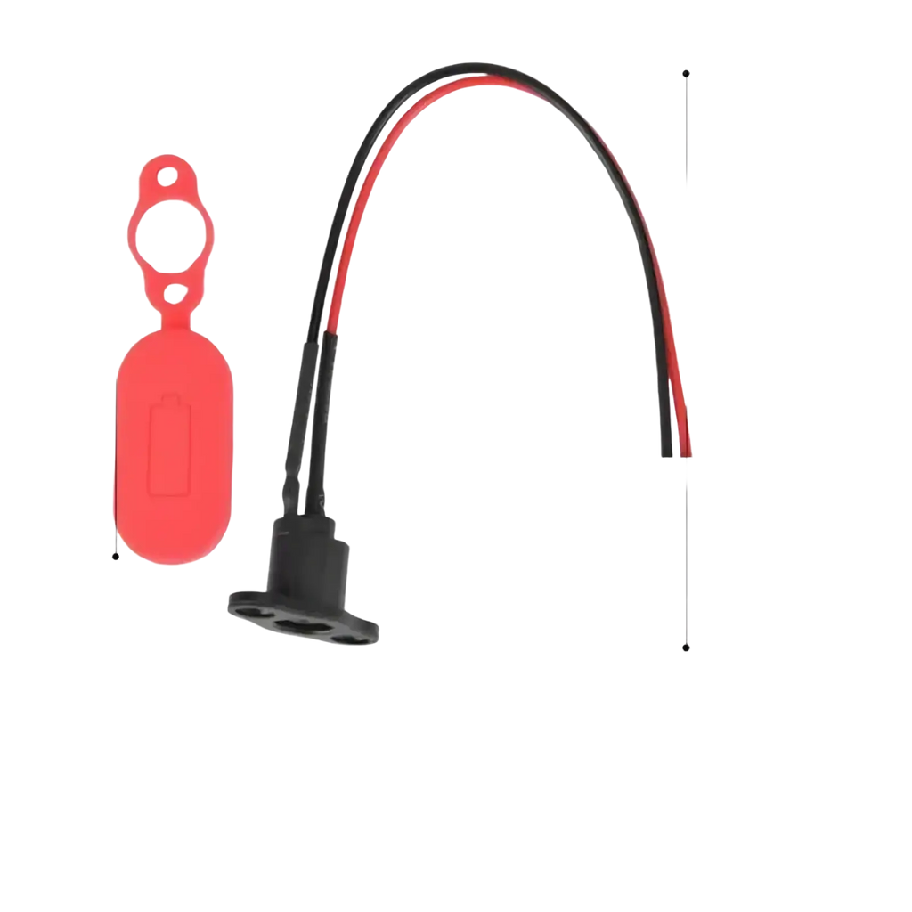 Red silicone cap with black plastic base and red and black wire connector for m365 electric scooter charging port replacement set