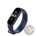 Navy blue silicone m4 smart fitness tracker with rectangular touchscreen showing time heart rate and sleep monitor