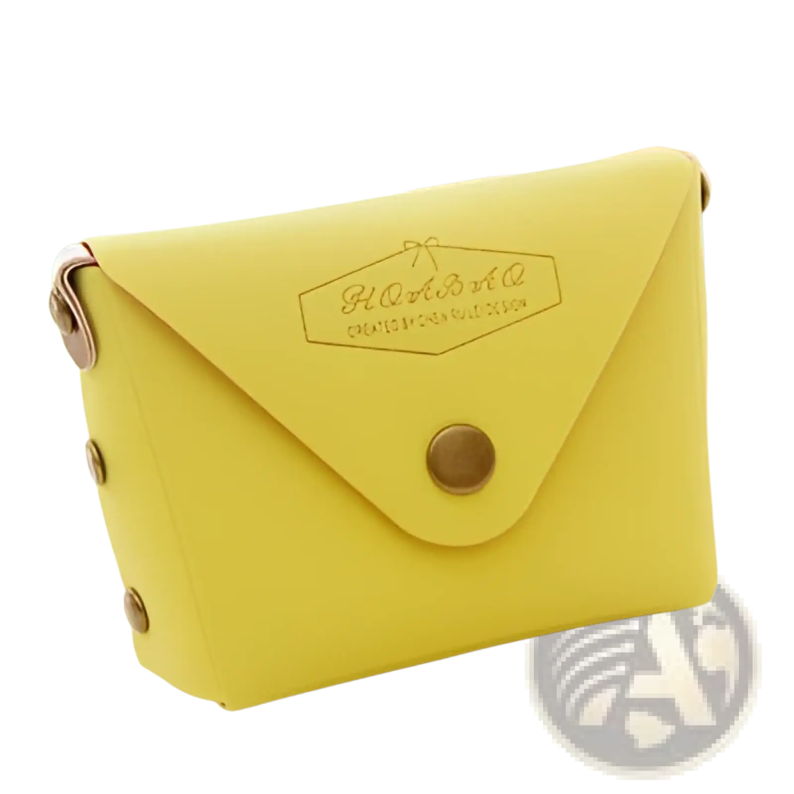 A bright yellow envelope-style Macaron pastel leather and pvc coin purse with gold-tone button closure and hardware
