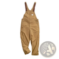 Maden Vintage tan canvas workwear overalls in cotton with brown leather straps and a small white chest label