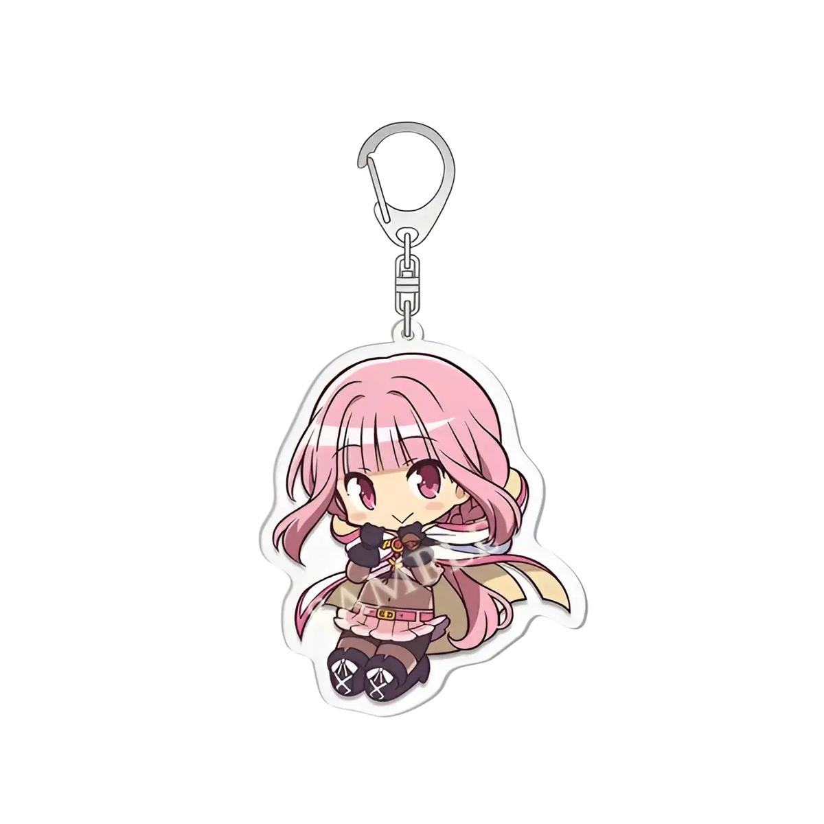 Pink-haired chibi madoka magica anime acrylic keychain with silver metal clip for decorative use