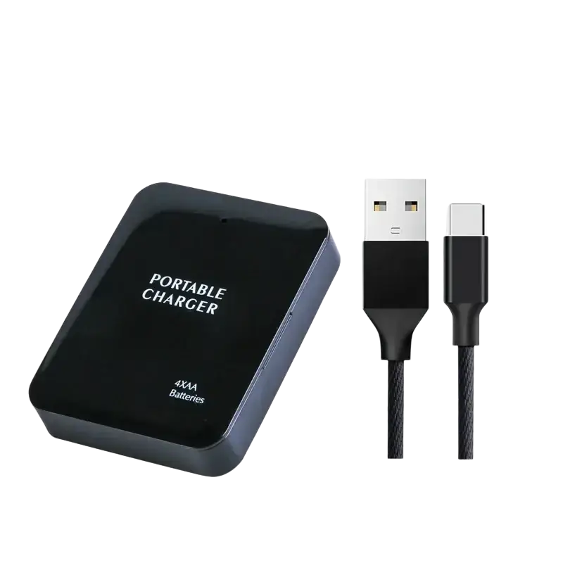 Black magcle emergency usb power bank for 4 aa batteries with usb-a to usb-c cable for reliable usb power