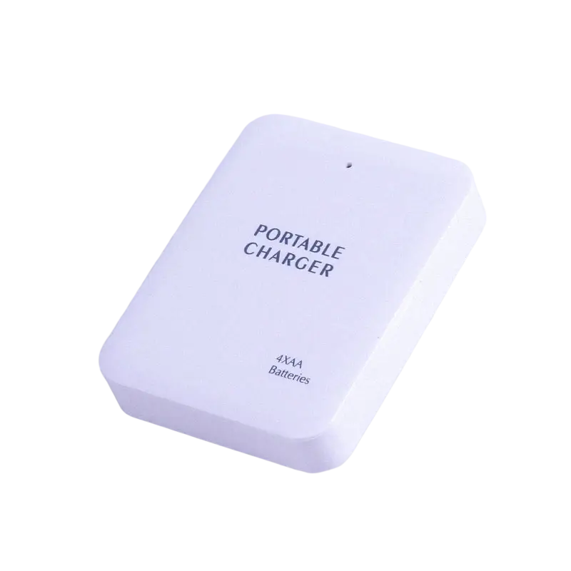 White magcle emergency usb power bank with sleek rectangular design and rounded edges for 4 aa battery usb charging