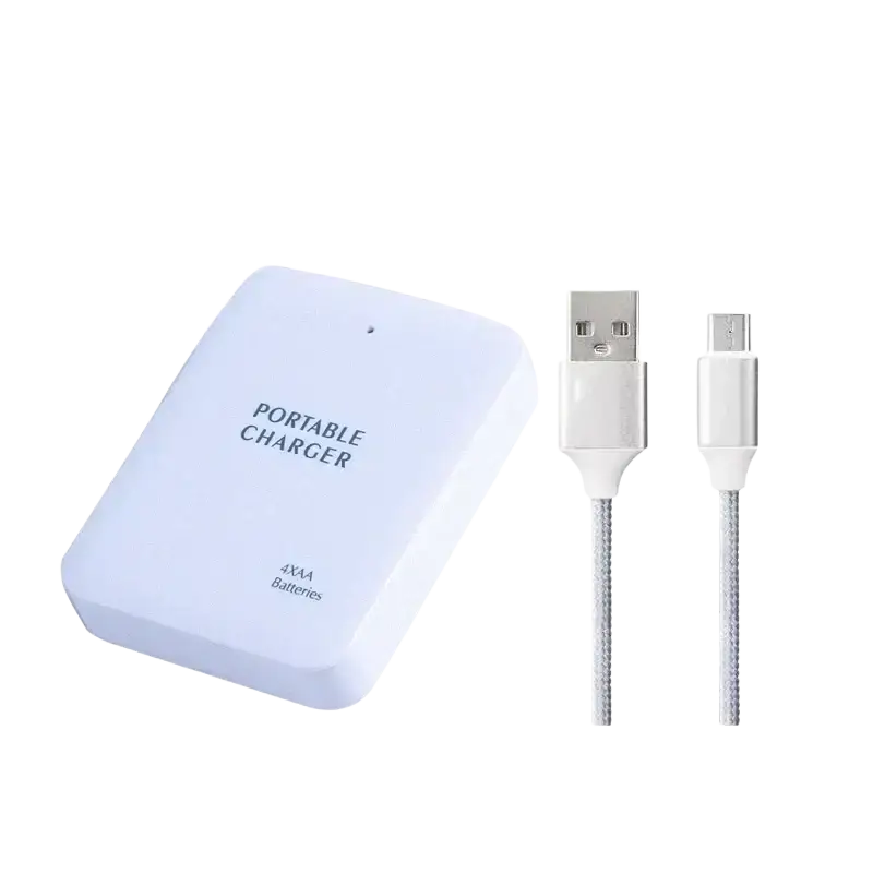 White magcle emergency usb power bank for 4 aa batteries with braided fabric usb power charging cable