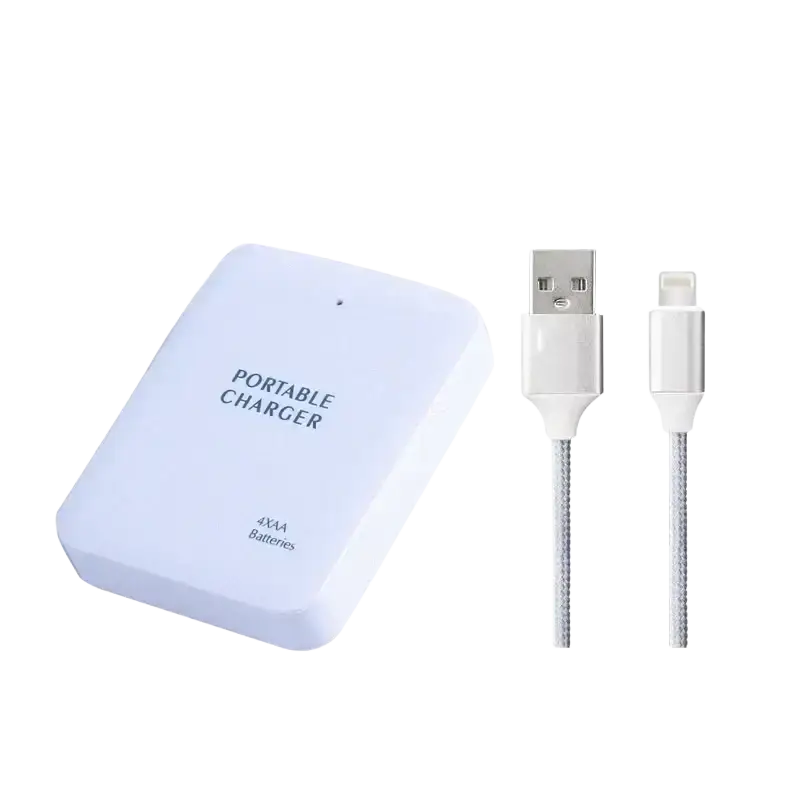 White magcle emergency usb power bank with 4 aa batteries and braided usb cable for reliable usb power on the go