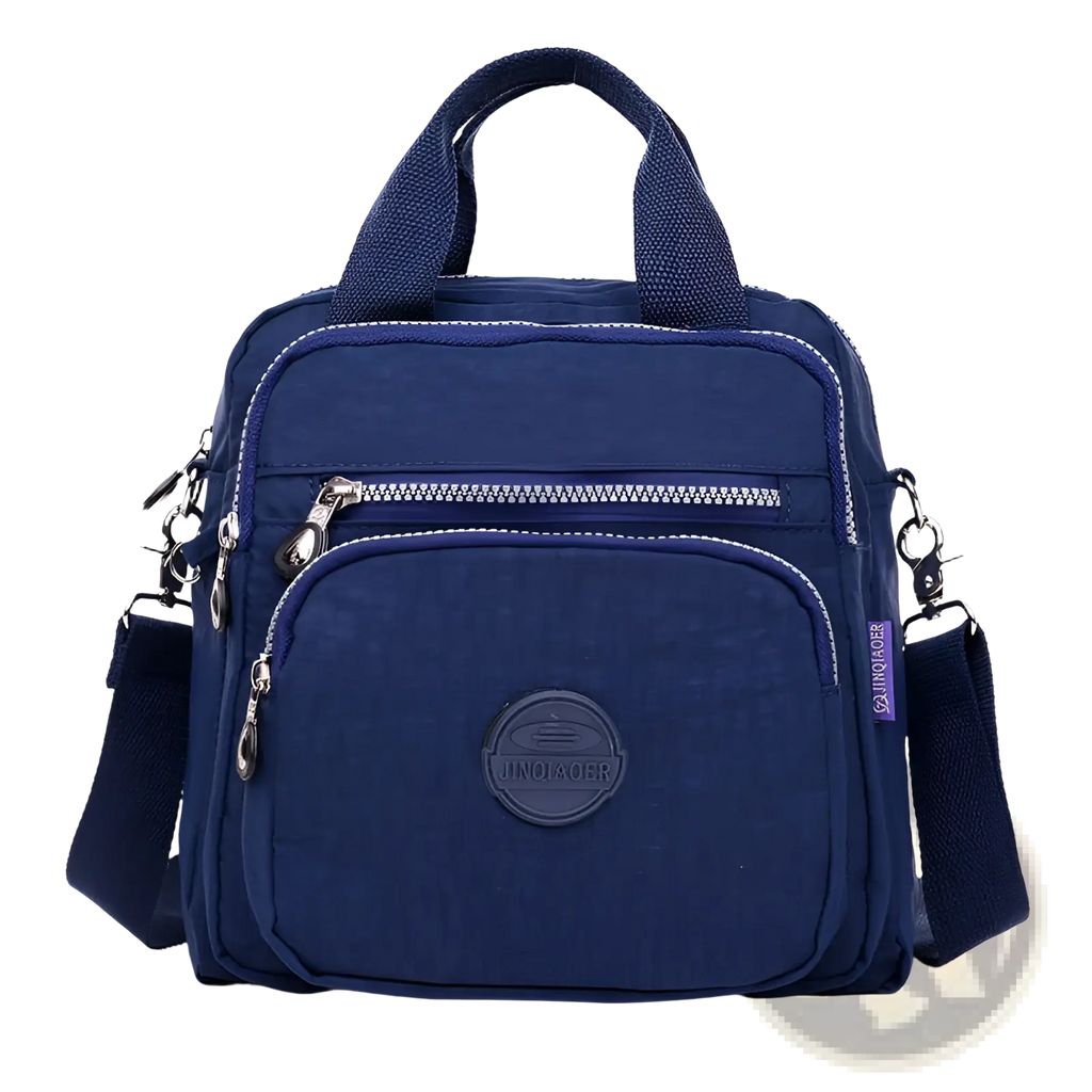 Navy blue jinqiaoer crossbody bag with multiple zippers and top handle made of nylon, 25cm magenta multi-functional design
