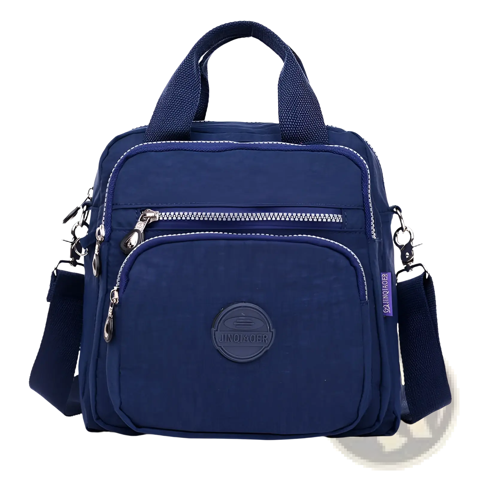 Navy blue jinqiaoer crossbody bag with multiple zippers and top handle made of nylon, 25cm magenta multi-functional design