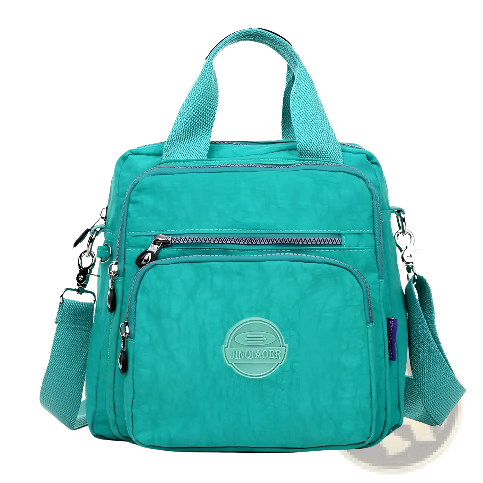 Teal jinqiaoer crossbody bag made of textured fabric with multiple zippered compartments, 25cm nylon multifunctional use