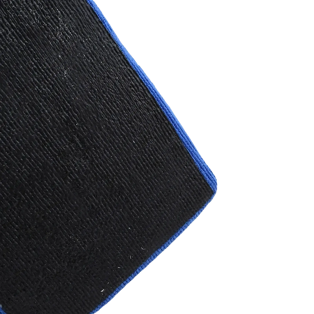 Black microfiber magic clay cloth auto detailing towel with blue stitched border for cleaning and polishing