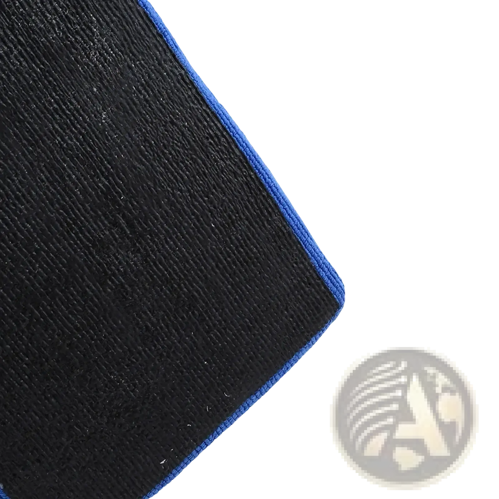 Black microfiber magic clay cloth auto detailing towel with blue stitched border for cleaning and polishing