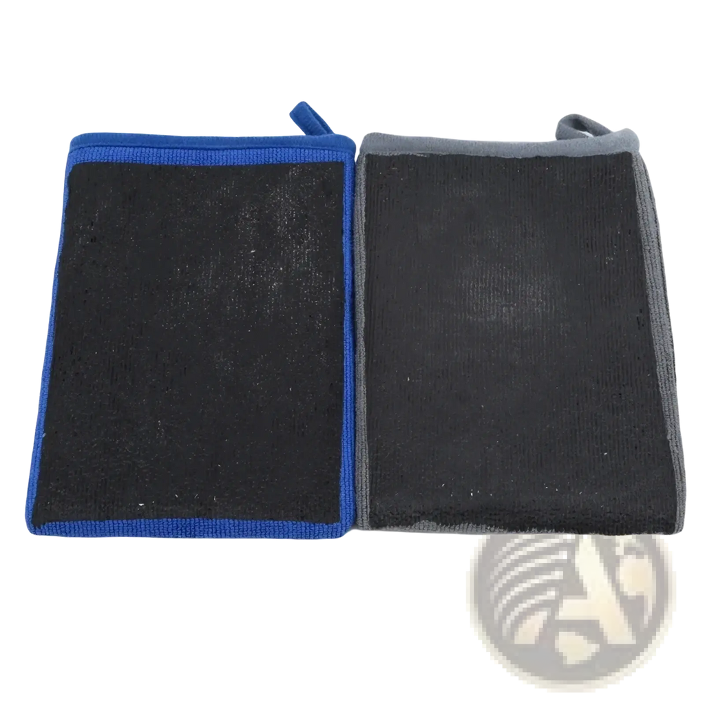 Blue and gray microfiber magic clay cloth auto detailing towels with textured surfaces for efficient cleaning