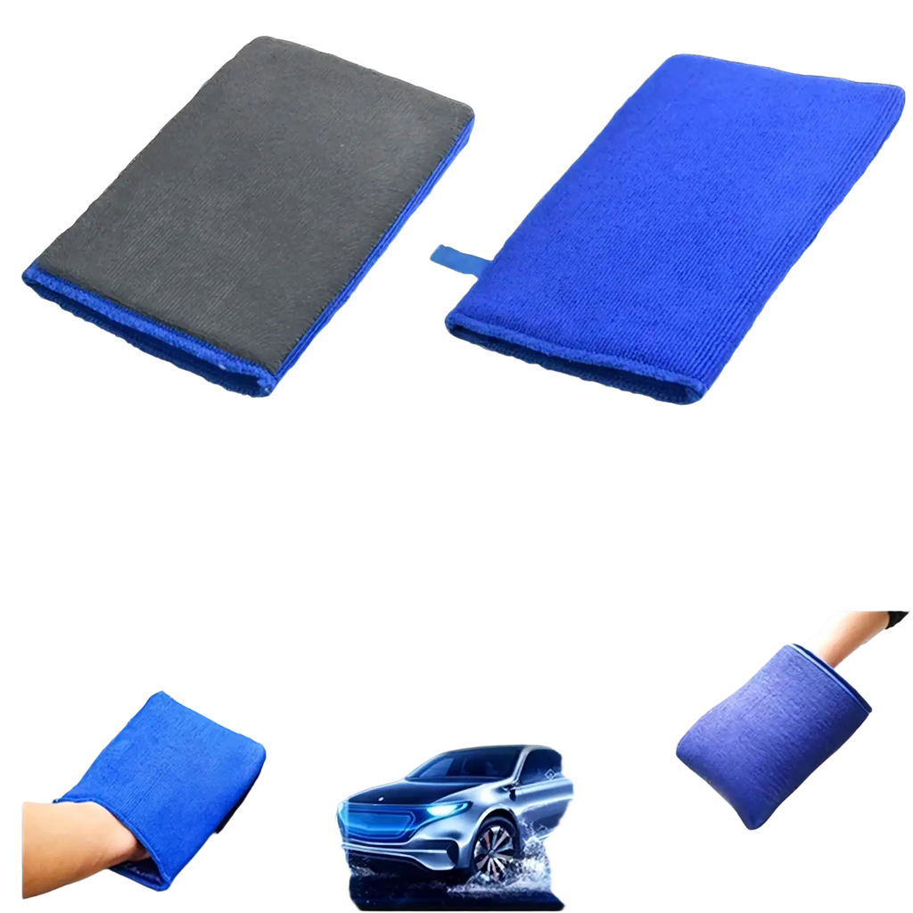Blue microfiber magic clay cloth auto detailing towel with looped handle for car washing and cleaning use