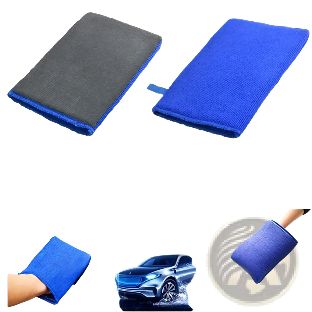Blue microfiber magic clay cloth auto detailing towel with looped handle for car washing and cleaning use