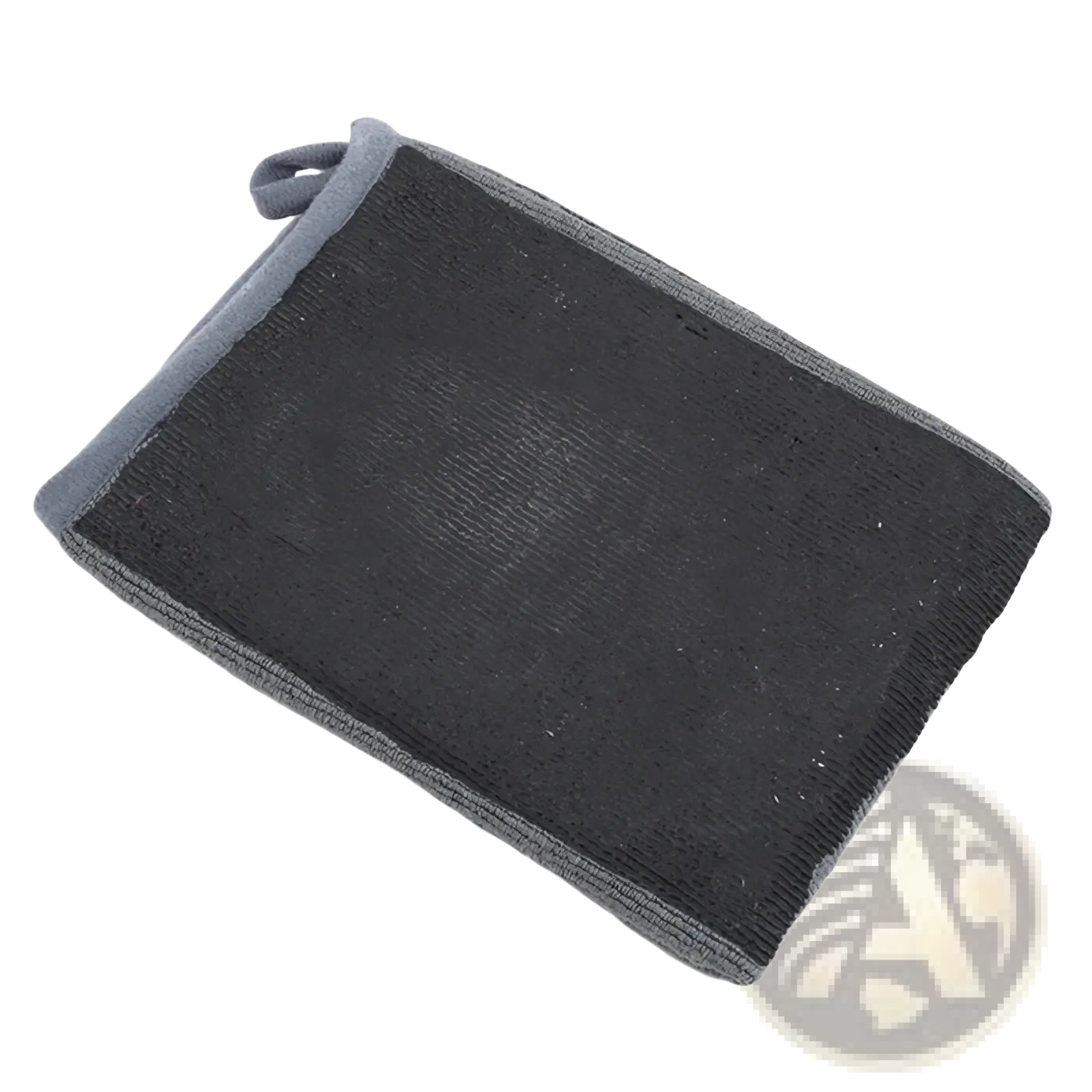 Magic clay cloth auto detailing towel with black and gray dual-layer bath sponge featuring textured scrubbing surface and soft edges