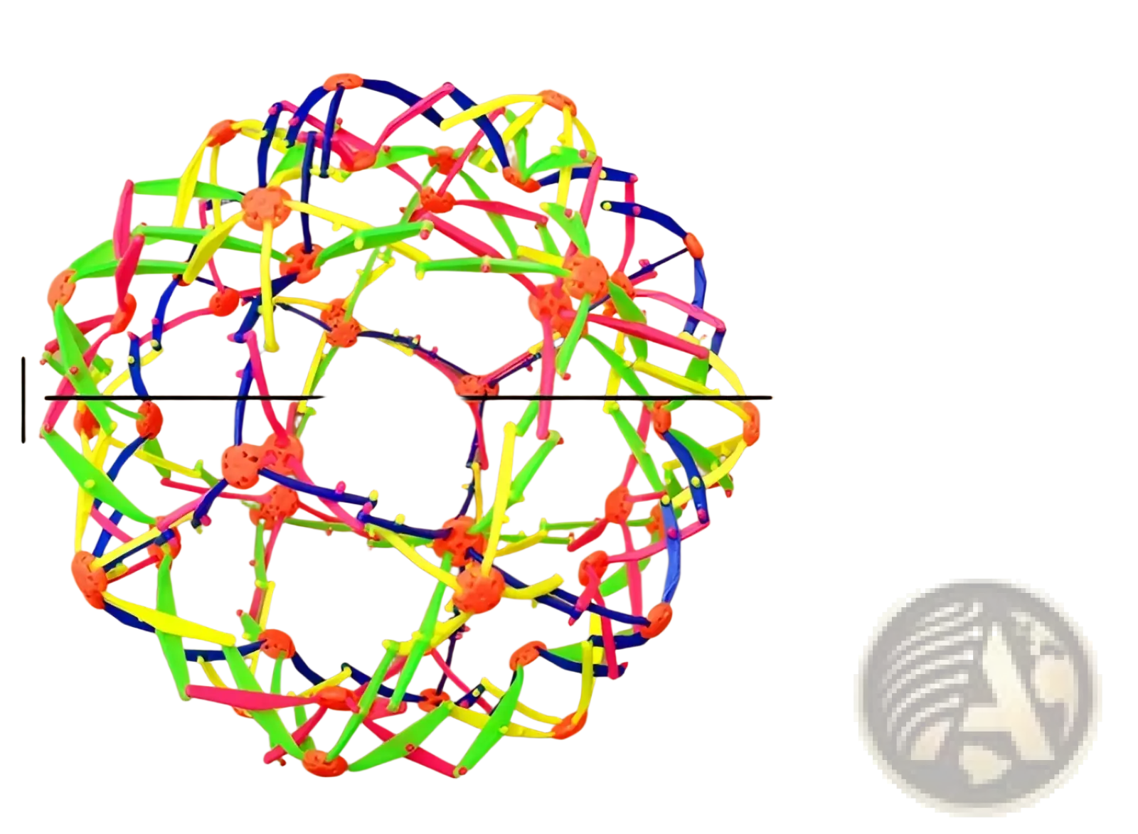 Magic expanding ball toy colorful telescopic sphere made of neon-colored plastic rods and connectors 32cm diameter spherical shape