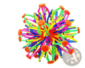 A vibrant multi-colored plastic magic expanding ball toy with bright orange caps and neon pink green blue and yellow spikes