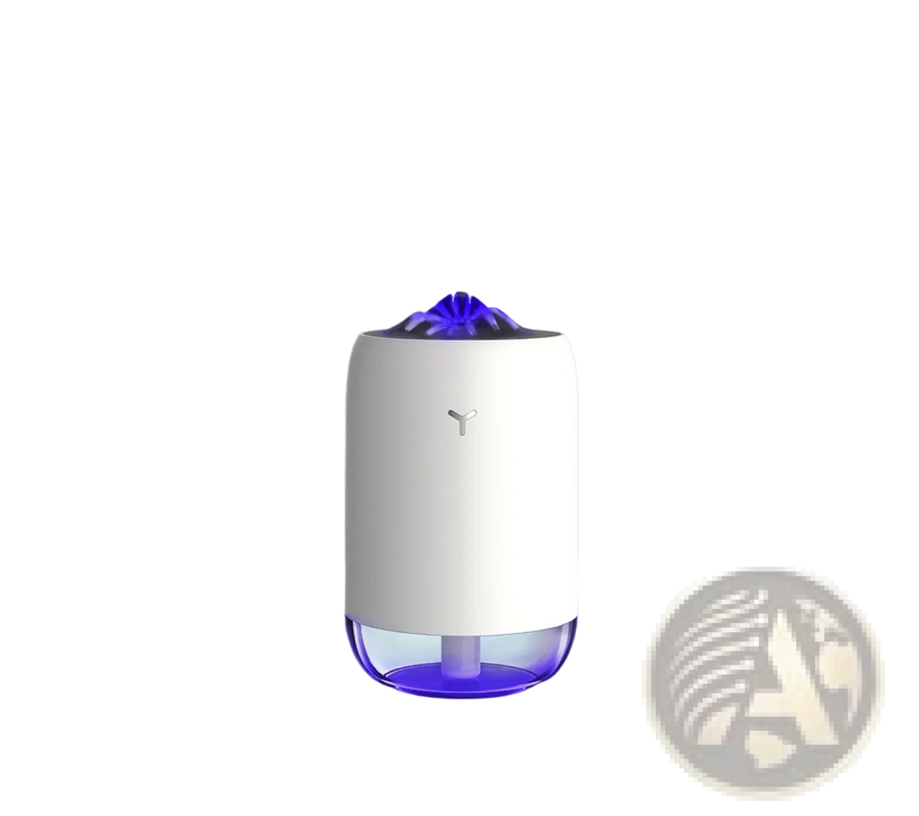 White and purple cylindrical magic flame humidifier mini usb ultrasonic aroma diffuser with glowing blue mist