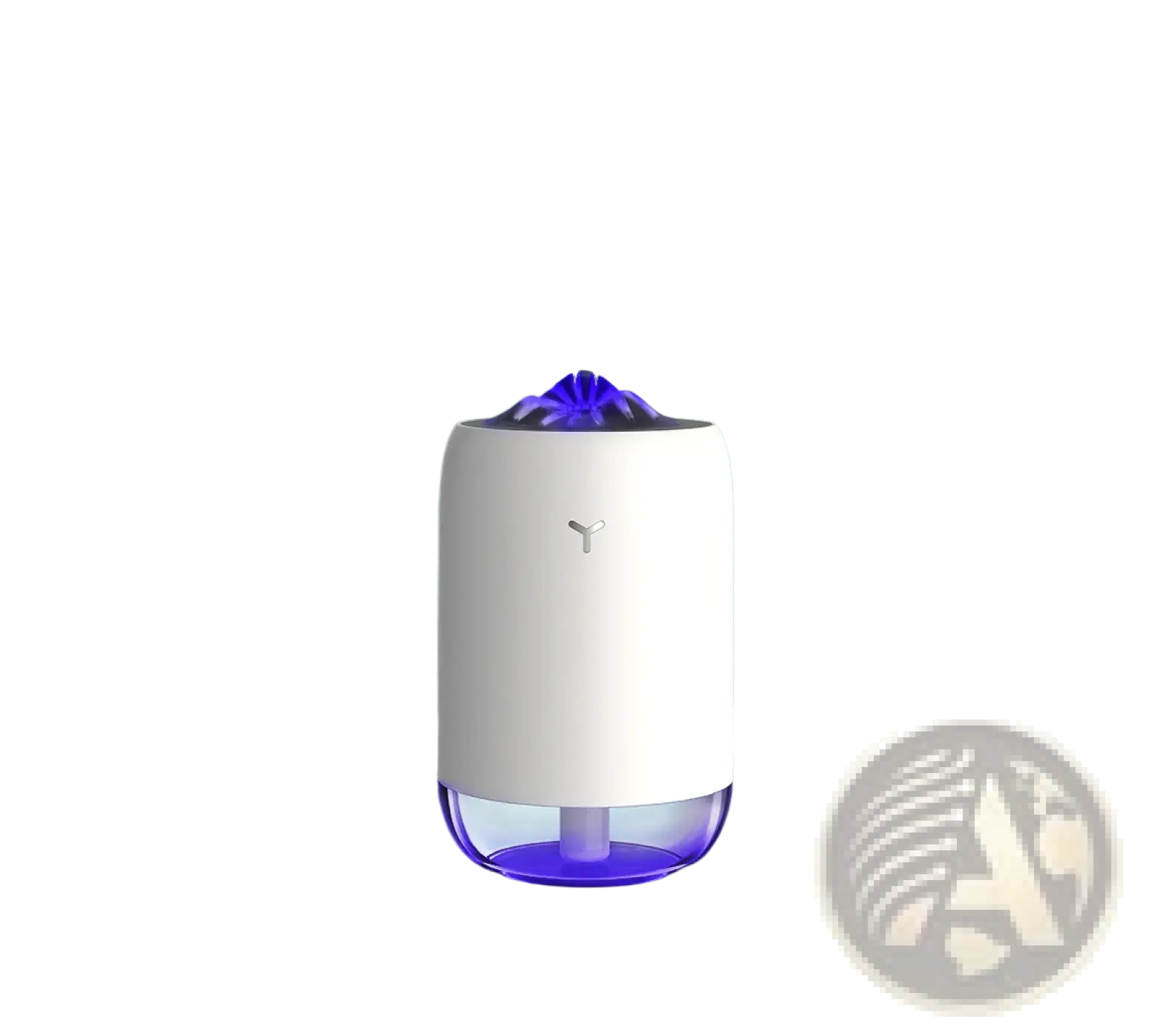 White and purple cylindrical magic flame humidifier mini usb ultrasonic aroma diffuser with glowing blue mist