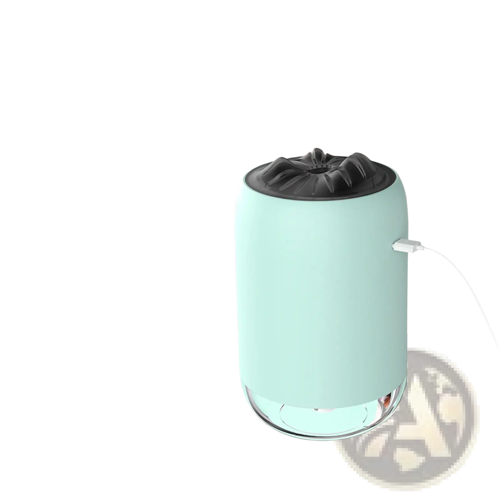 Magic Flame humidifier mini usb ultrasonic aroma diffuser in sleek mint green with black textured top and clear glass base