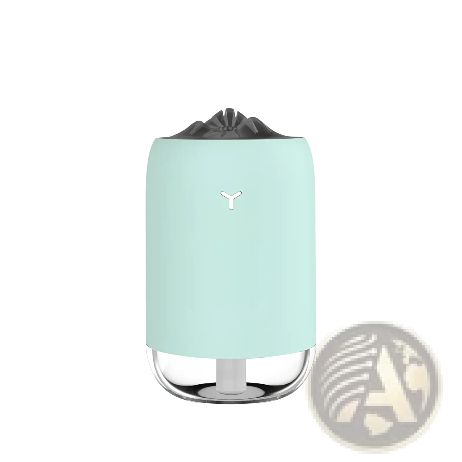 Mint green magic flame humidifier mini usb ultrasonic aroma diffuser with clear glass base and black y-shaped top cap