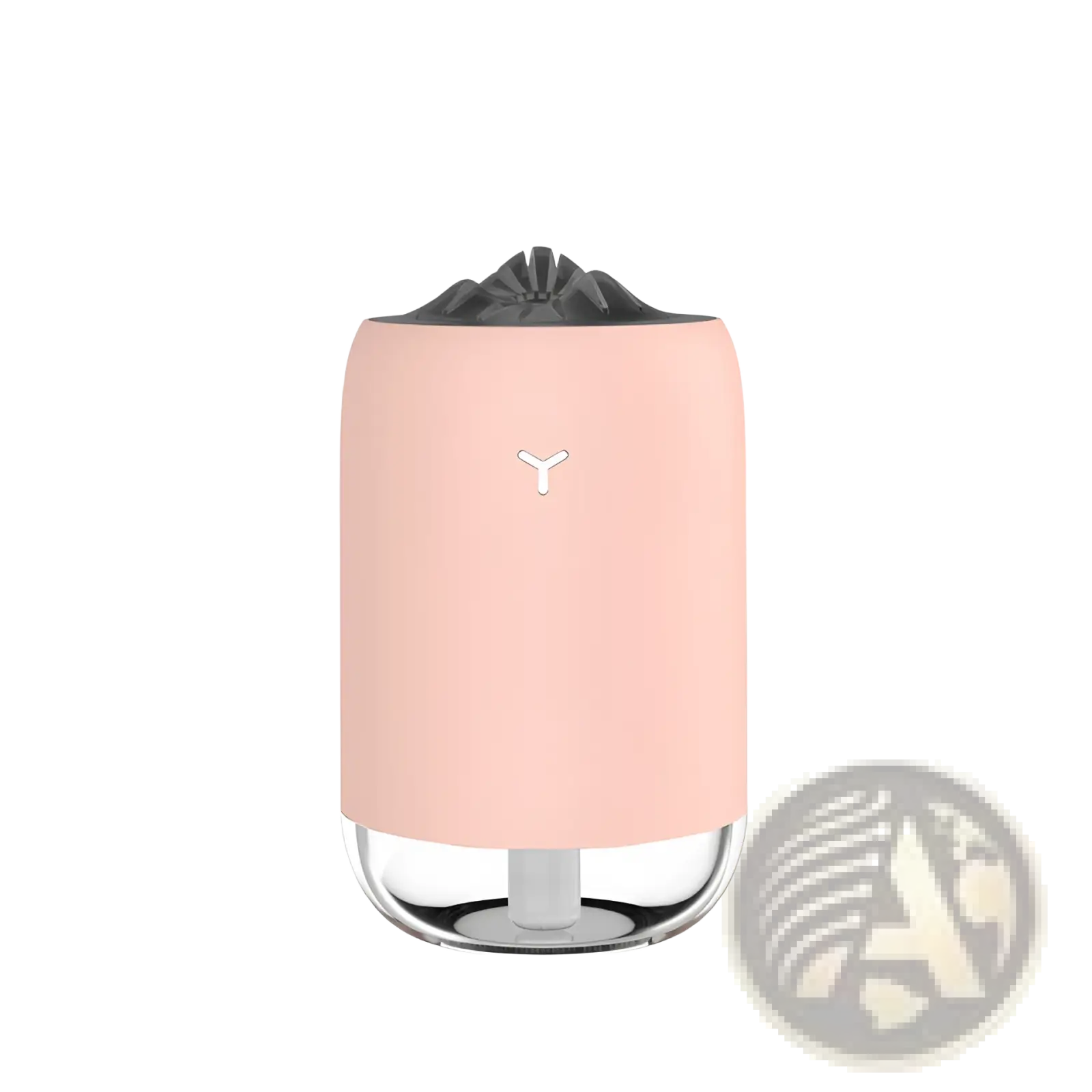Pastel pink magic flame humidifier mini usb ultrasonic aroma diffuser with clear glass base and black top cap