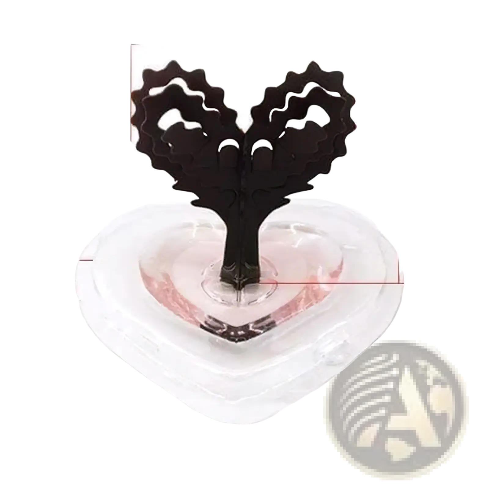 Black heart-shaped metal tree sculpture with clear glass base for magic growing christmas tree crystal tabletop toy