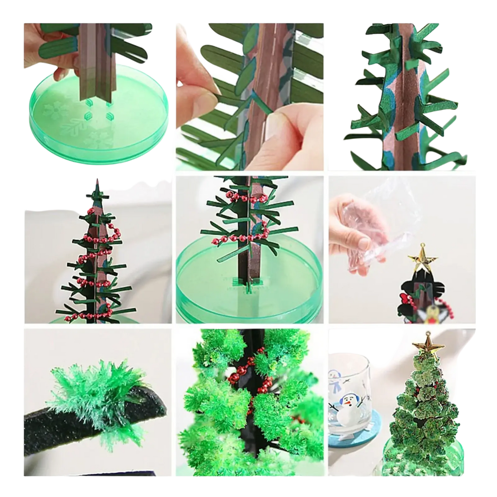 Green christmas tree craft kit with layered paper branches and red beads for magic growing christmas tree tabletop toy