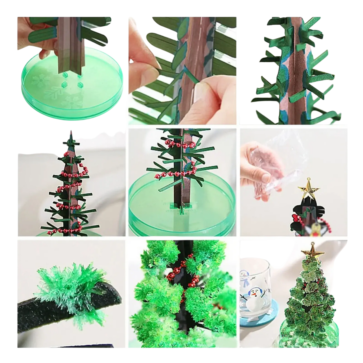 Green christmas tree craft kit with layered paper branches and red beads for magic growing christmas tree tabletop toy