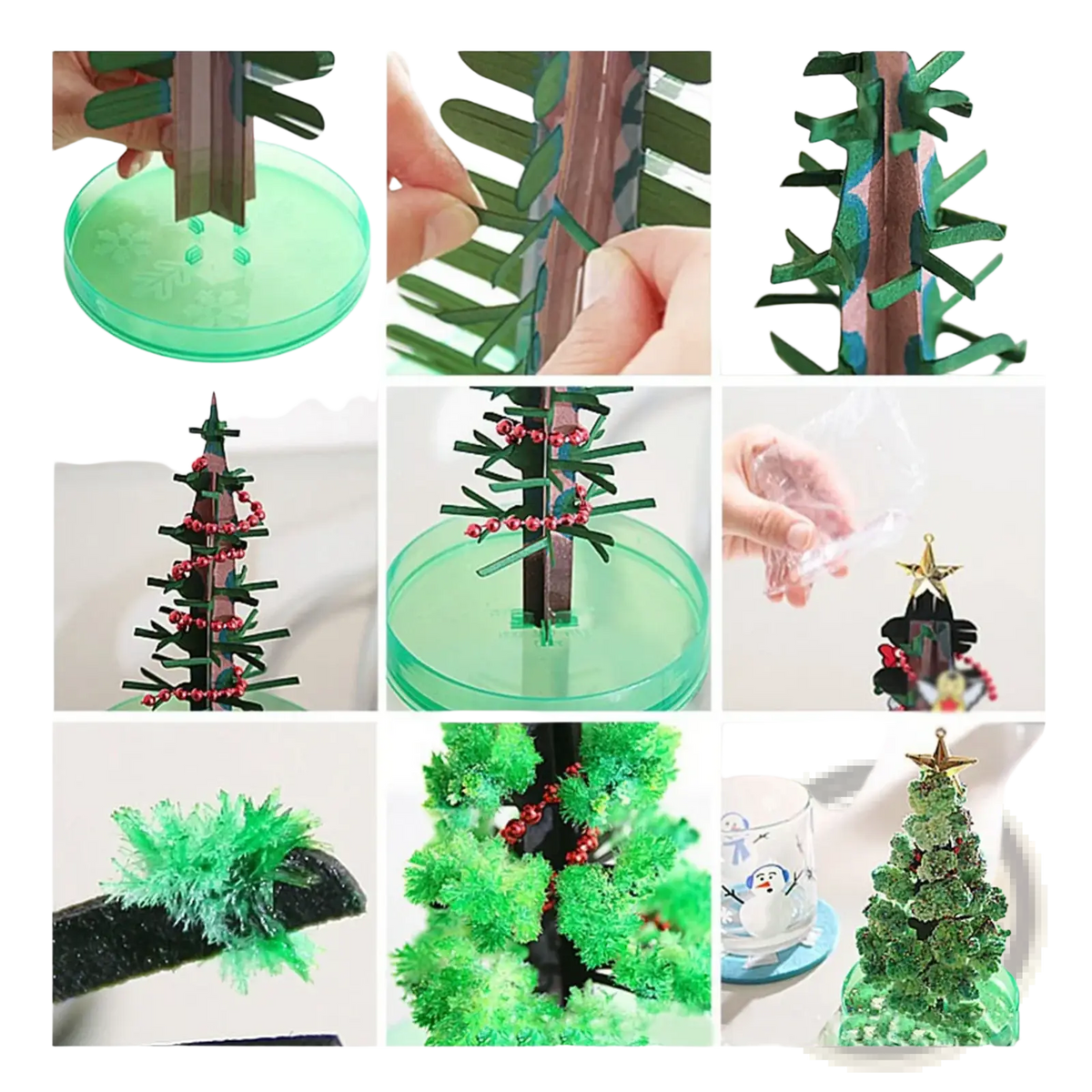 Green christmas tree craft kit with layered paper branches and red beads for magic growing christmas tree tabletop toy